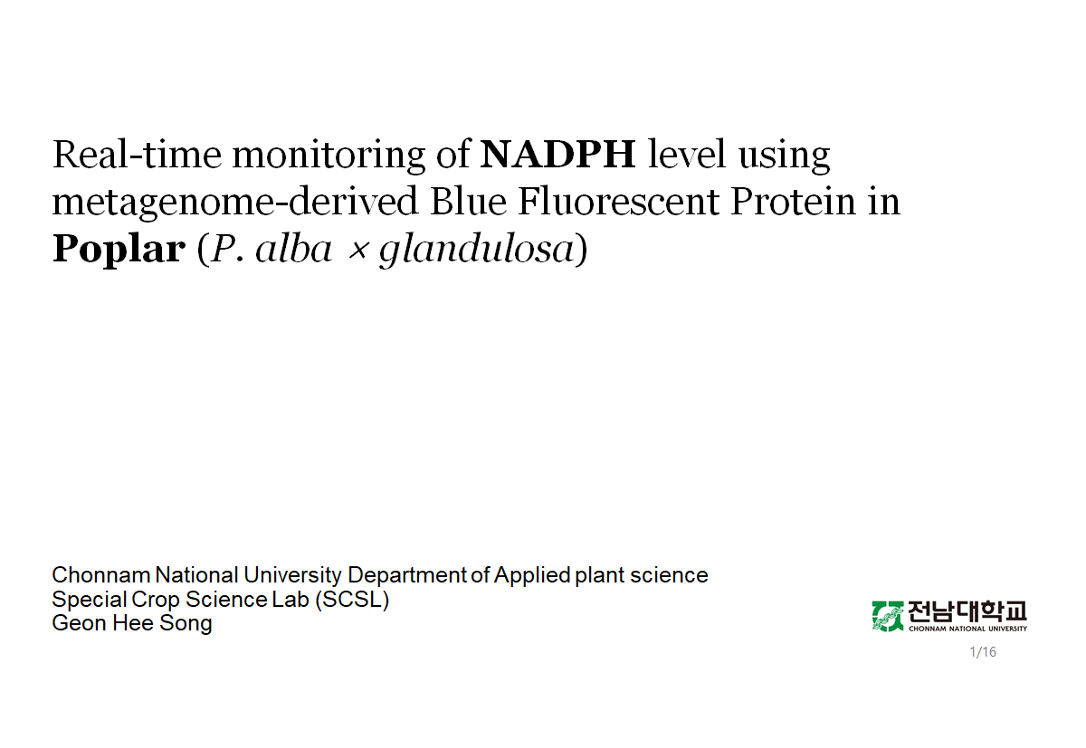 [세미나] Phenotypical Analyses of Metagenome-Derived Blue Fluorescent Protein Transgenic Poplar 첨부 이미지